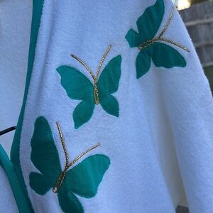 Nos Deweese White Terry Cloth Green Butterflies Swim Cover m USA Made
